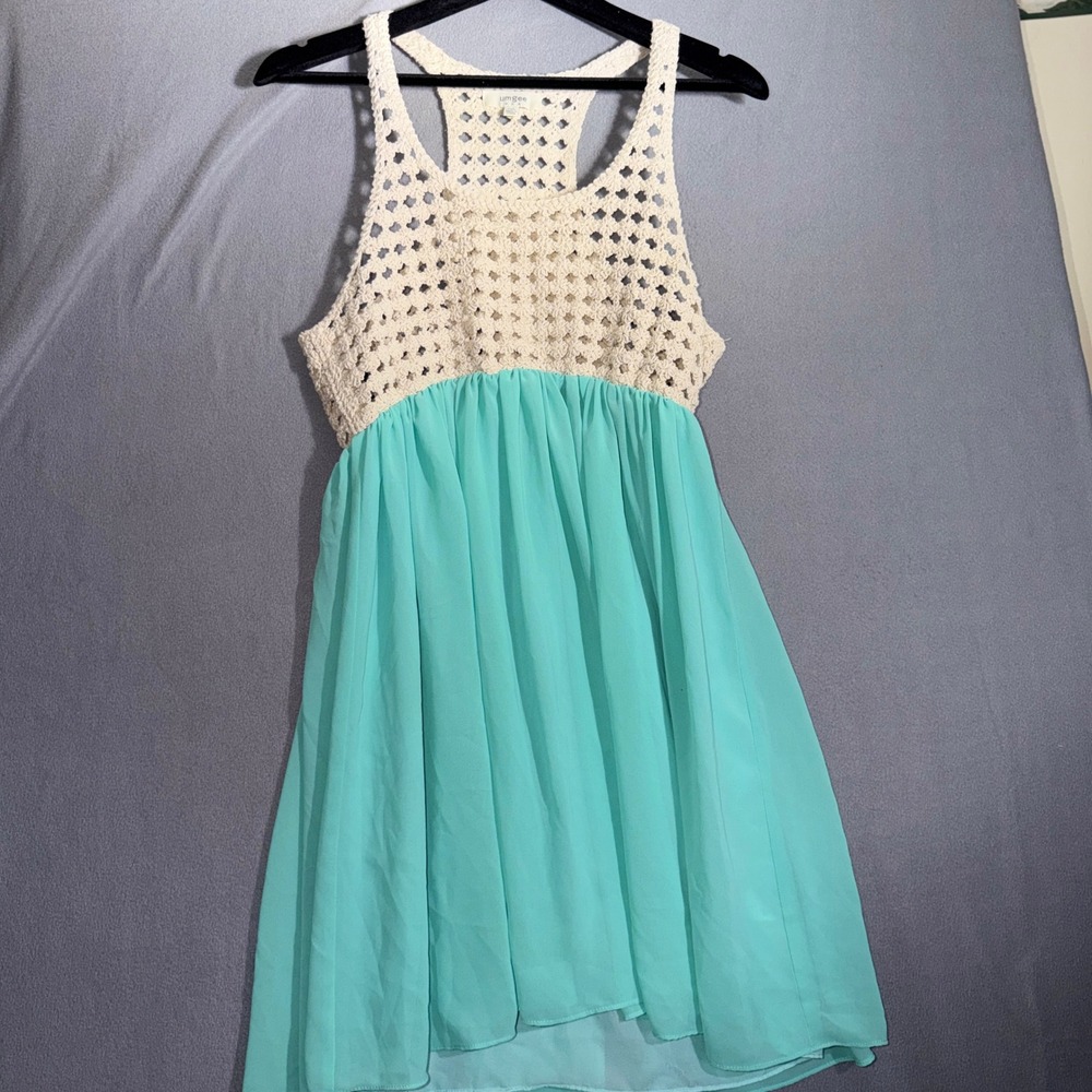 Umgee M/L Crochet Lace Chiffon Mini Dress Boho Festival Coastal Cottagecore